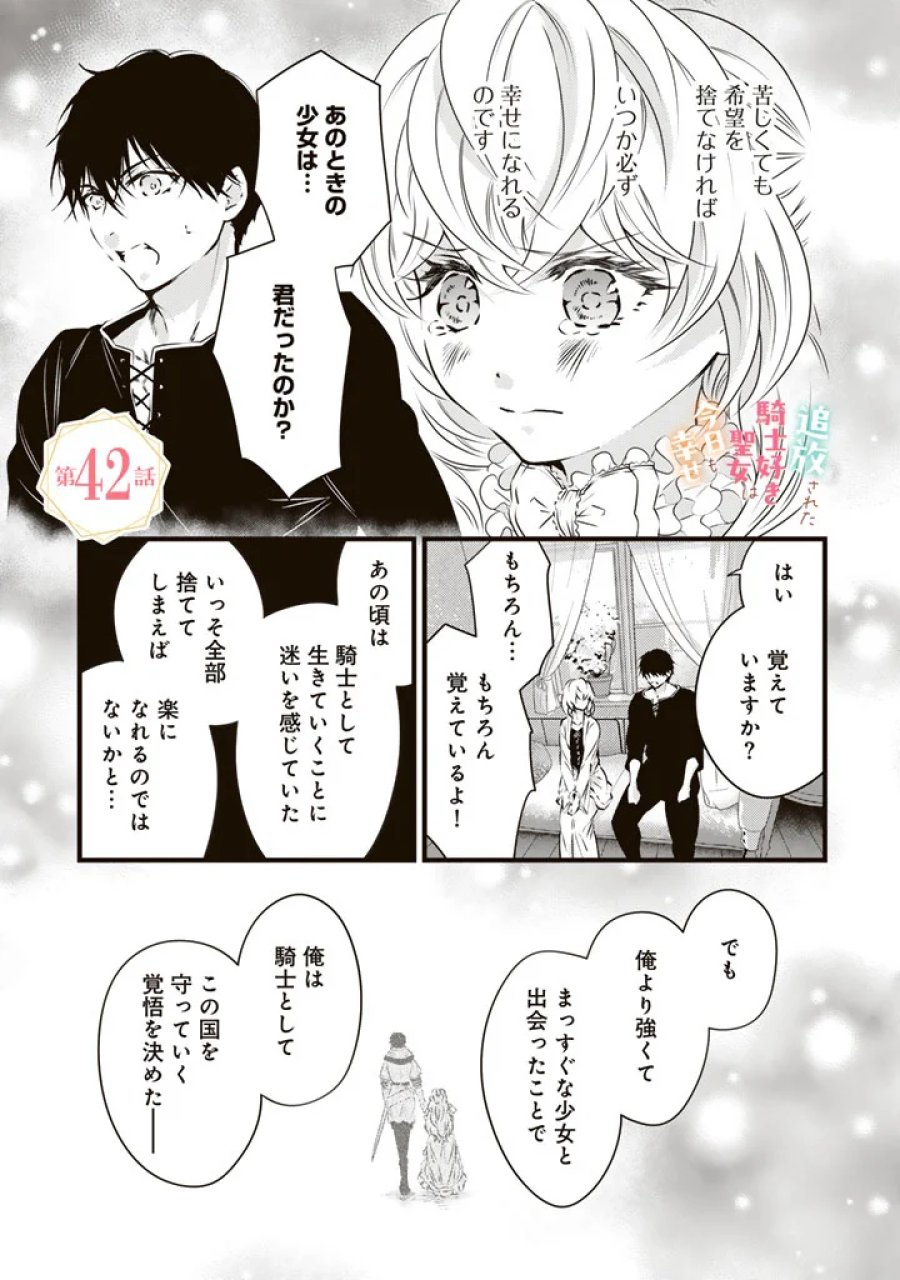 追放された騎士好き聖女は今日も幸せ: 真の聖女らしい義妹をいじめたという罪で婚約破棄されたけど、憧れの騎士団の寮で働けることになりました！ 第42話 - Page 1