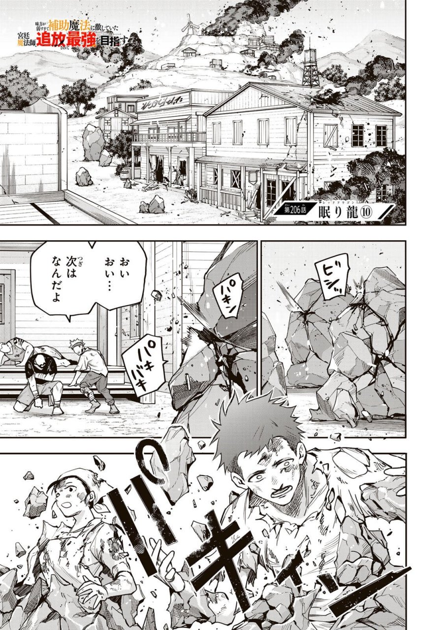 味方が弱すぎて補助魔法に徹していた宮廷魔法師、追放されて最強を目指す 第206話 - Page 1